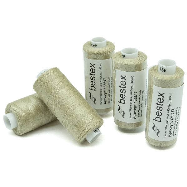 Нитки швейные бытовые Bestex 40/2, 365 м (400 ярд) / 10 кат., 156 серо-молочный
