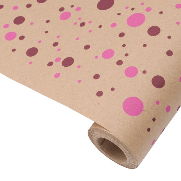 Крафт-бумага Конфетти 72 см / 10±5% метров, 60 г, 60 мкр, розовый/бордовый цв. на коричневом фоне