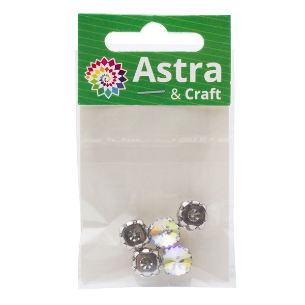 Хрустальные стразы в цапах круглой формы, белый c внутренним AB покрытием 10 мм, 5 шт, Astra&Craft, РЦ003НН10