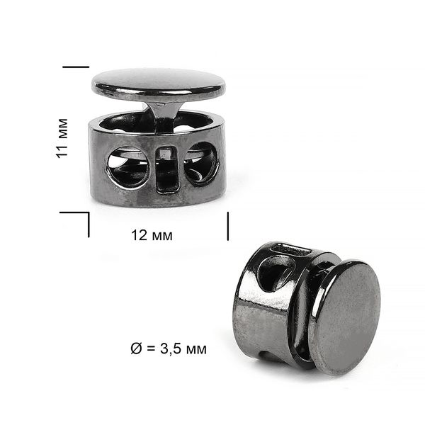 Фиксатор (зажим) для шнура металл 2 отв., 11х12 мм, (in ⌀3.5 мм), TBY OR.0305-5356.BN, цв.никель черный, уп. 100 шт