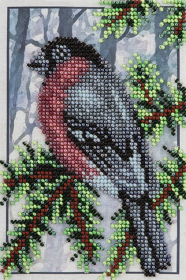 Набор для вышивания бисером Klart, Снегирь на ветке, 12х17 см