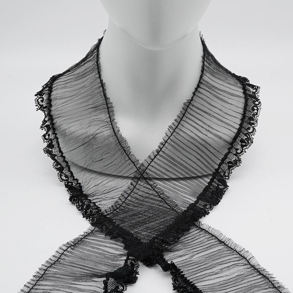 Кружево плиссированное 95 мм, / 45.72 метра, складка плиссе, цв. черный