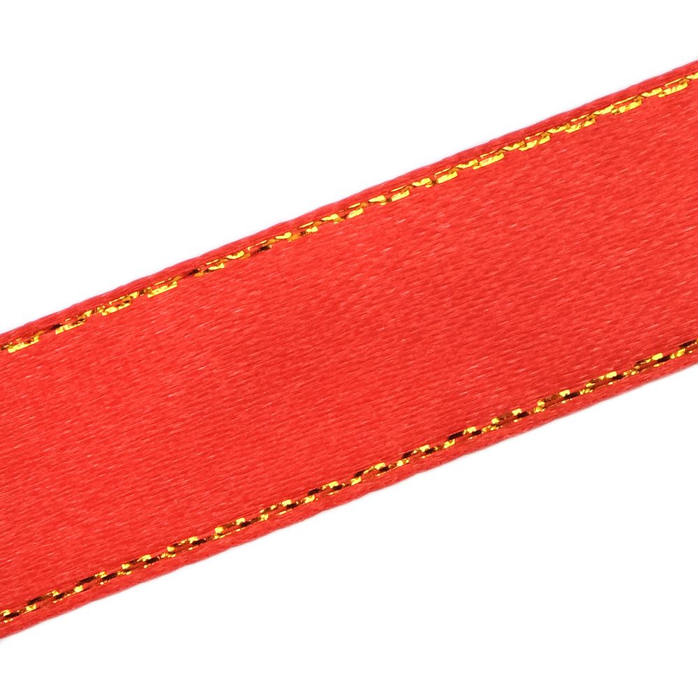 Лента атласная 1-сторонняя 15.0 мм / 22.86±1 метров, с золотой нитью, 163 красный, Globus