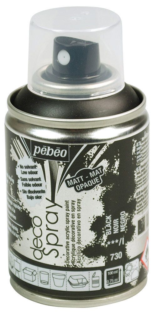 Краска на водной основе аэрозольная decoSpray 100 мл, 093730 черный, Pebeo