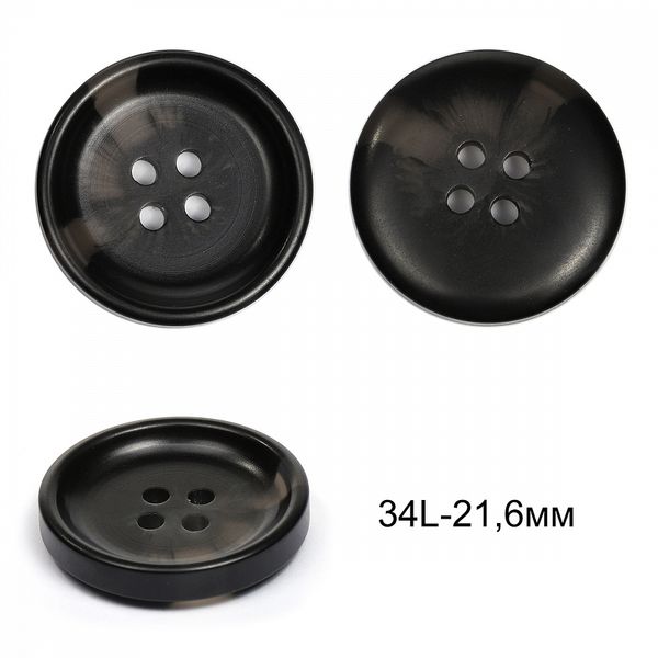 Пуговицы пластиковые TBY 2114 цв.2 черный 34L-21,6 мм, 4 прокола,36 шт