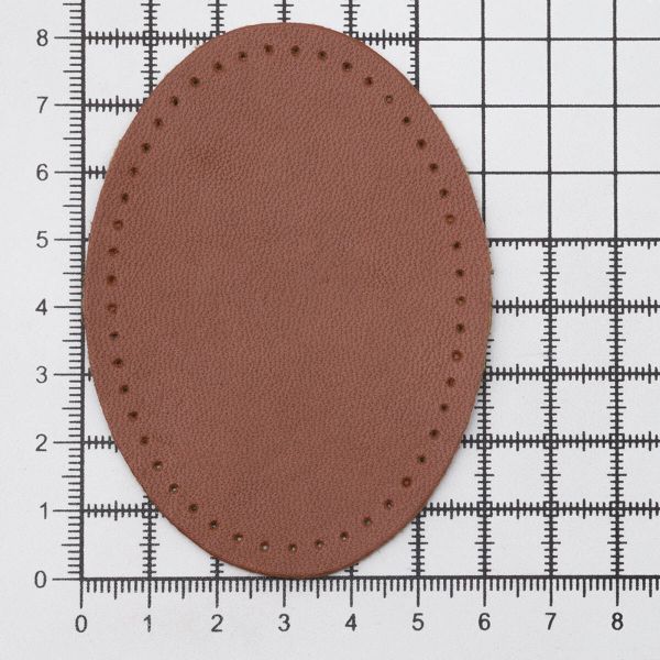Заплатки пришивные из кожи, овал 6х8,2см с перфорацией, 2 шт, 100% кожа, 02 светло-коричневый, 9114