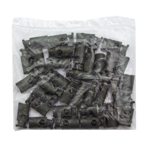 Фиксатор (зажим) для шнура пластик 2 отв., ⌀4.0 мм, 9х22 мм, цилиндр, ПП, 471 хаки, 100 шт