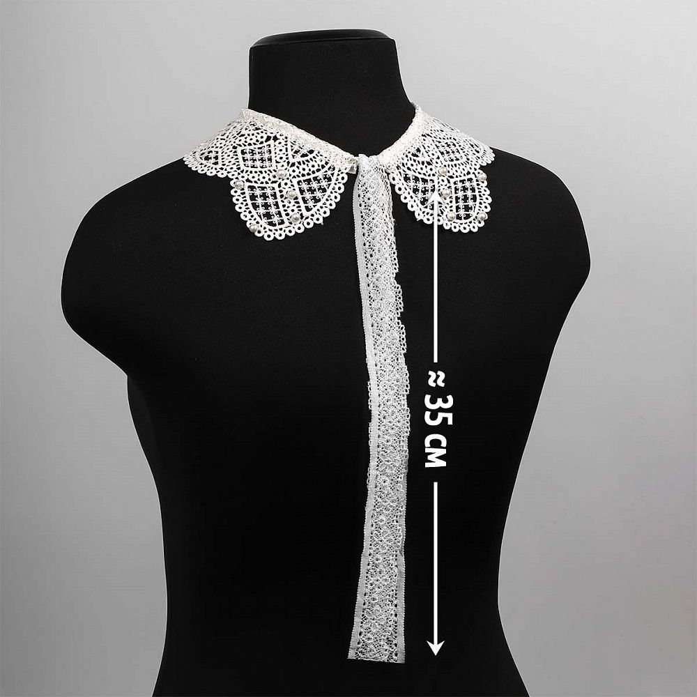 Накладной кружевной воротник 30х35 см, матовая нить Kruzhevo TBY.13/193, цв.белый уп.1шт