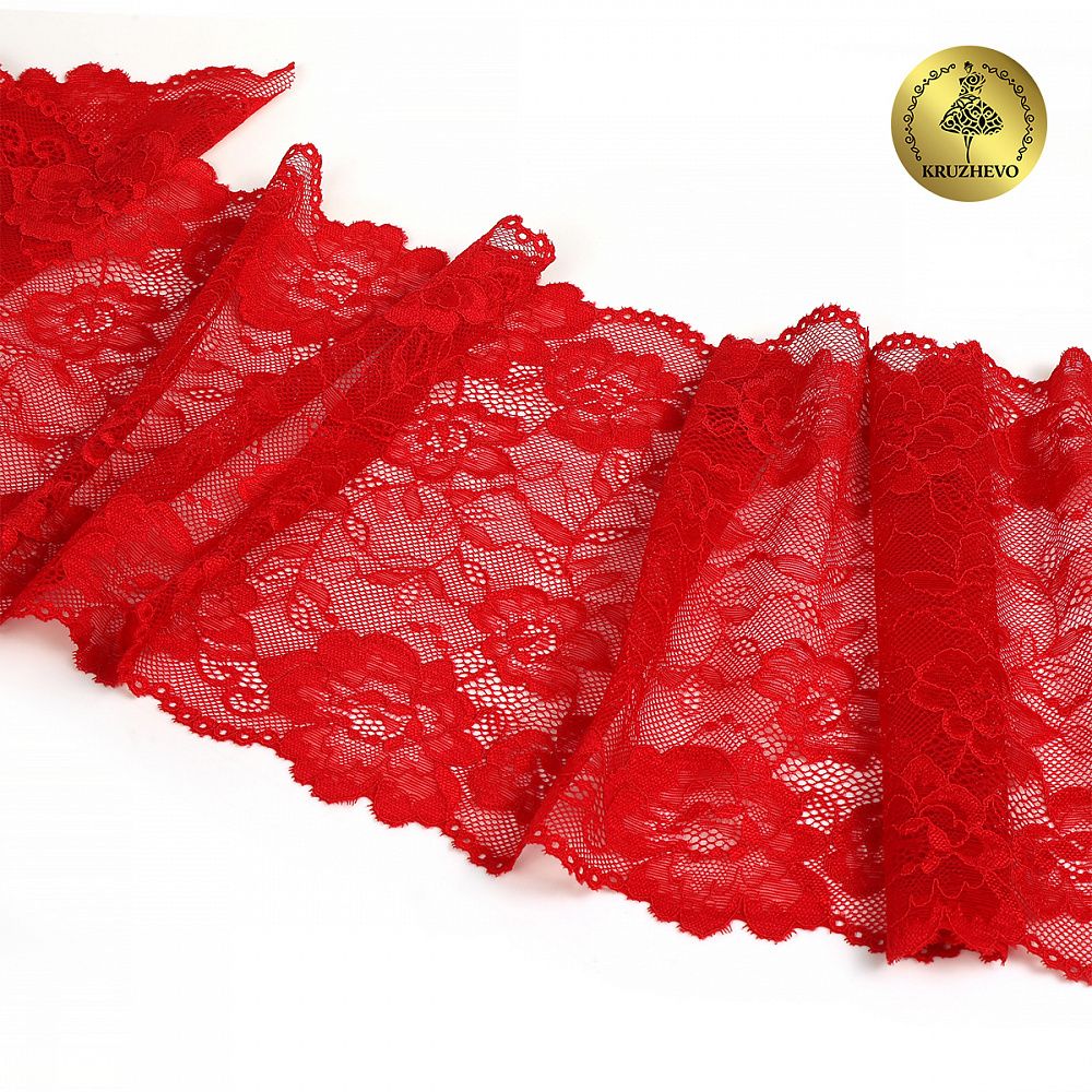 Кружево бельевое эластичное 190 мм / 10 м, 24, цв.красный, Kruzhevo