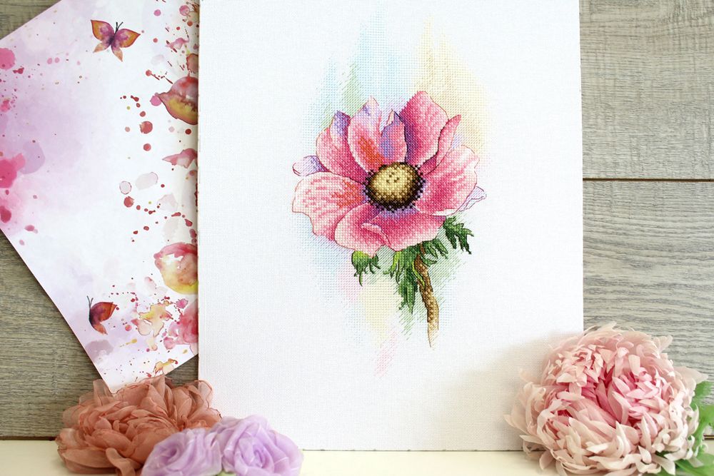 Набор для вышивания нитками МП Студия (Акварель), Розовый Анемон, 16х28 см