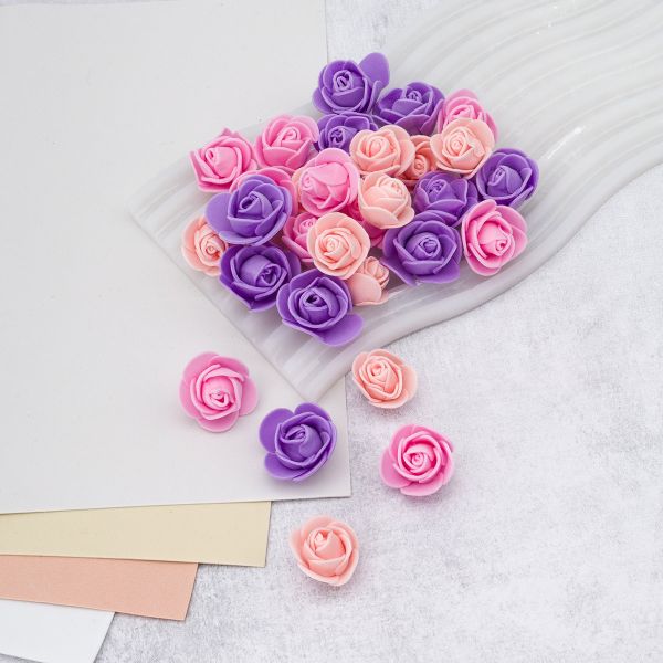 Цветочек-розочка из фоамирана 38 мм, микс №20, 3 цвета, 30 шт
