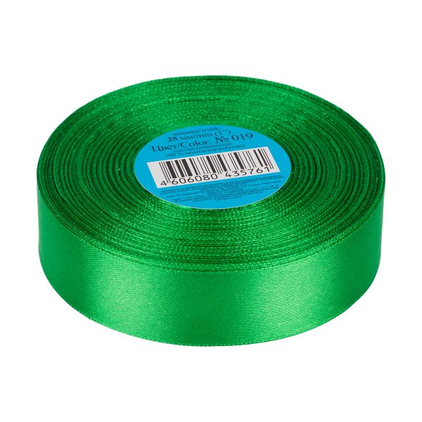 Лента атласная 1-сторонняя 25.0 мм / 33±2 метра, №019 зеленый, в термоплёнке, Gamma