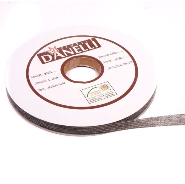 Лента клеевая нитепрошивная по долевой 45 г/м², 10 мм, точечный клей PA+PES, 100 метров, серый, L4YP44, Danelli, OEKO-TEX®