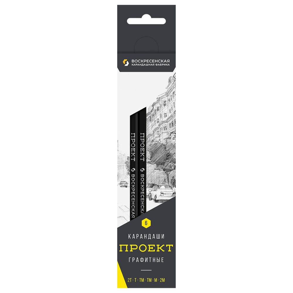 Карандаш чернографитный (набор) Проект ассорти 8х6 шт, 2М(2B), М(B), ТМ(HB), ТМ(HB), Т(H), 2Т(2H), ВКФ 6B-4010