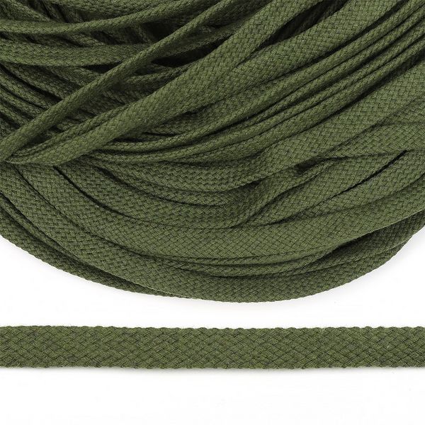 Шнур плоский плетеный х/б ⌀15.0 мм / 50 метров, турецкое плетение 021 хаки