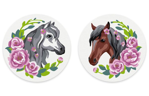 Картина по номерам Фрея PNBM-029, Цветочные лошадки, (на магните) 9х9 см