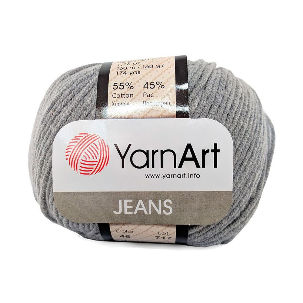 Пряжа YarnArt (ЯрнАрт) Jeans / уп.10 мот. по 50 г, 160м, 46 серый