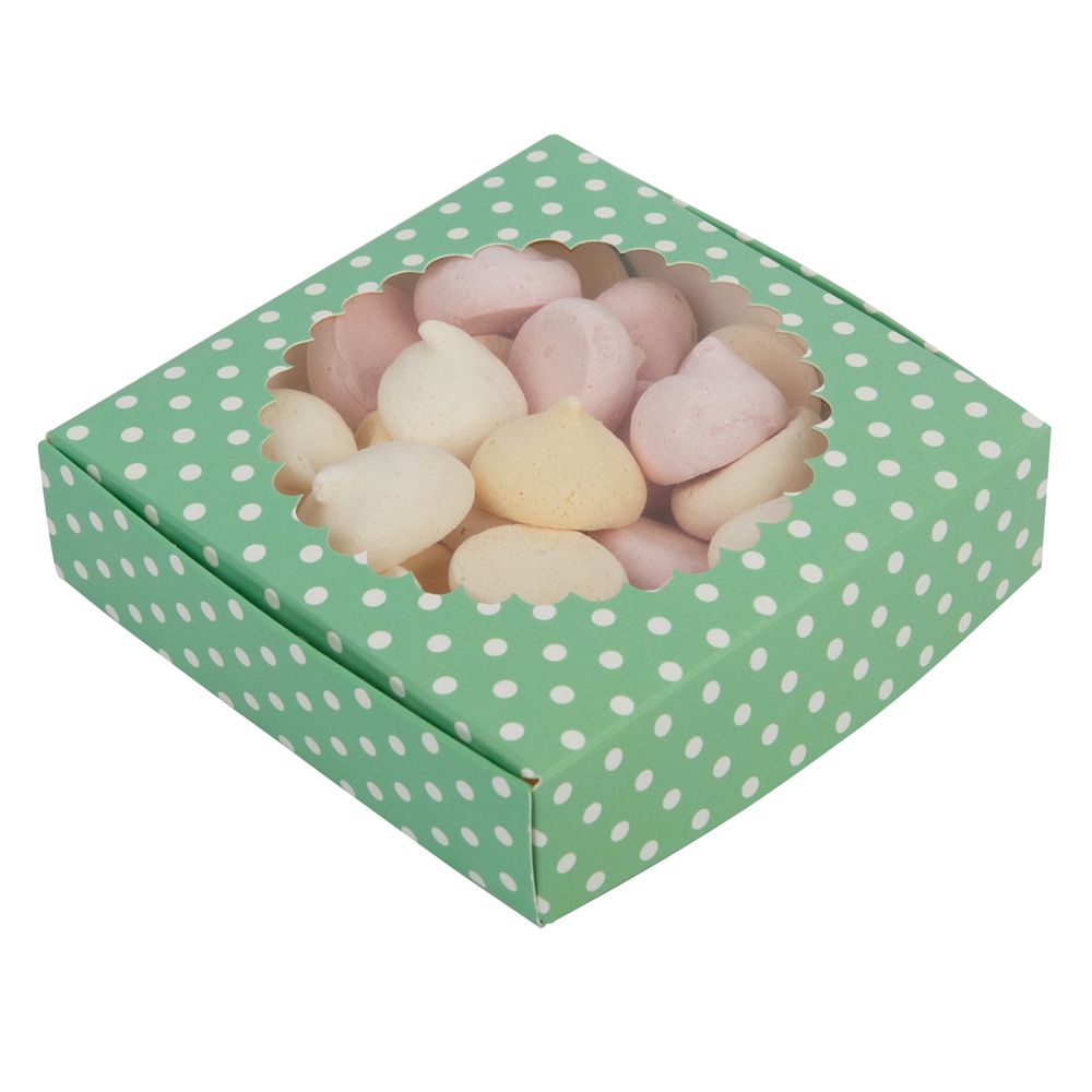 Коробка с окном для печенья 11.5х11.5х3 см, №2 Горошек мятный, S-Chief CBC-015
