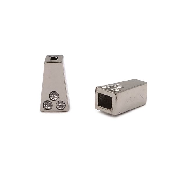 Концевик для шнура металлический со стразами, 11*6.5 мм, 4-х гран., ⌀2.5/4 мм, 4 шт, никель