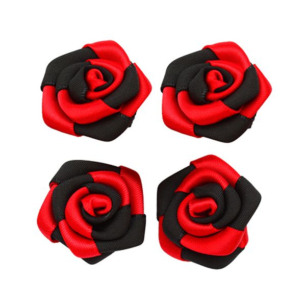 Цветочки пришивные 2,5 см, 4 шт, 250/030 красный/черный