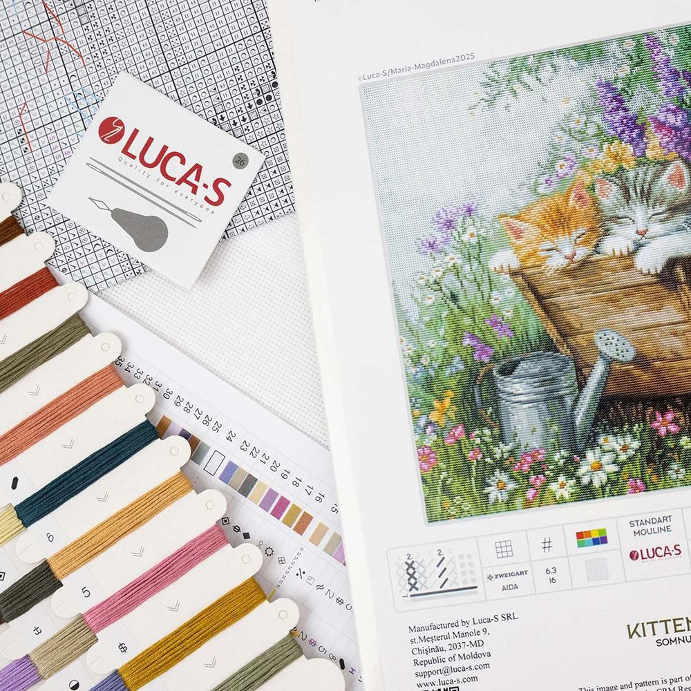 Набор для вышивания нитками Luca-S, Котята спят, 33х30см