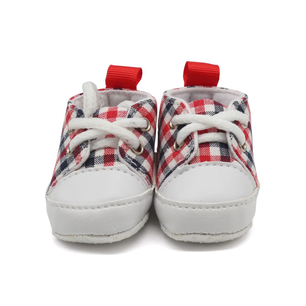 Кеды для кукол из ткани в клетку, размер по подошве 7,8смхвыс.4см, пара, цв.сине-красный