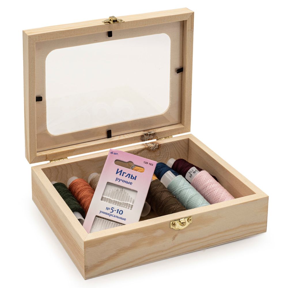 Заготовка для декорирования Шкатулка деревянная с окном, сосна/фанера из тополя/оргстекло, 17х12х5см