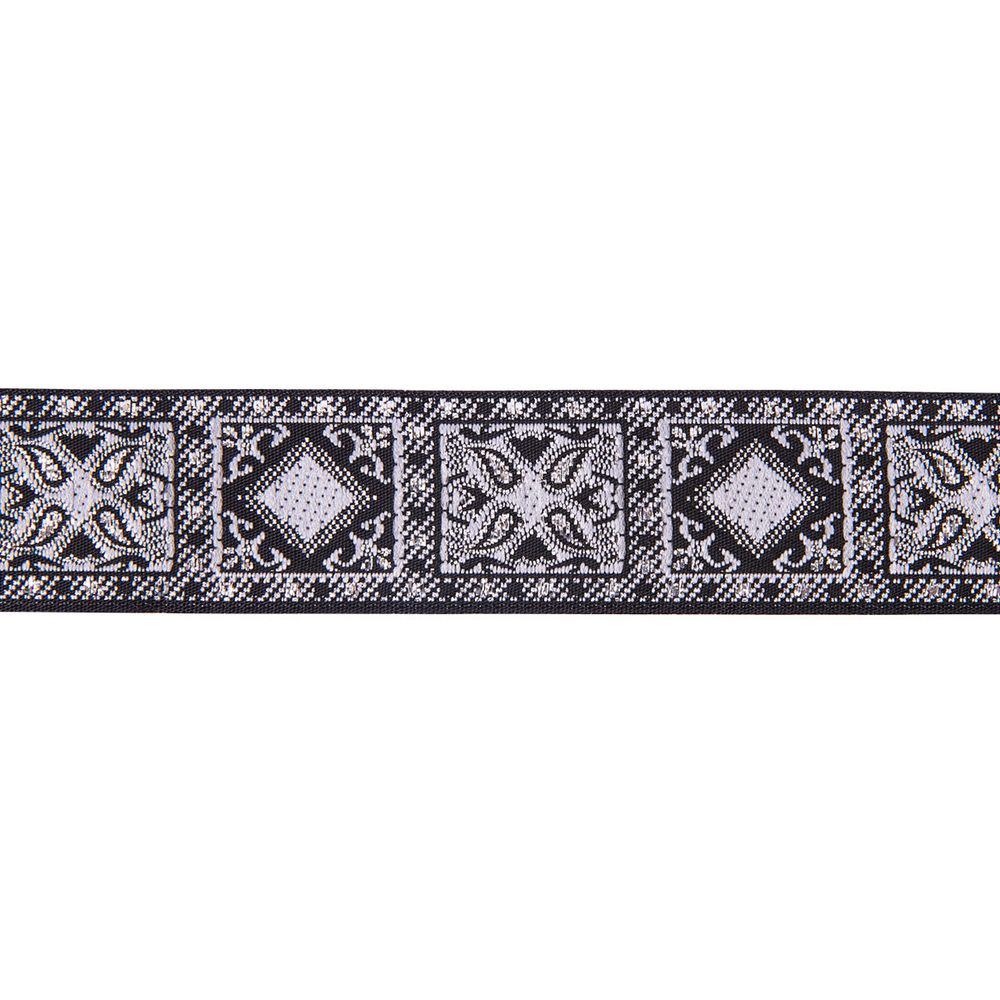 Лента (тесьма) жаккардовая 25.0 мм / 10±0.5 метров, черный/серебро, Gamma TRJ-119(46)