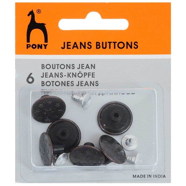Пуговицы джинсовые бытовые ⌀16 мм, 6 шт, Pony