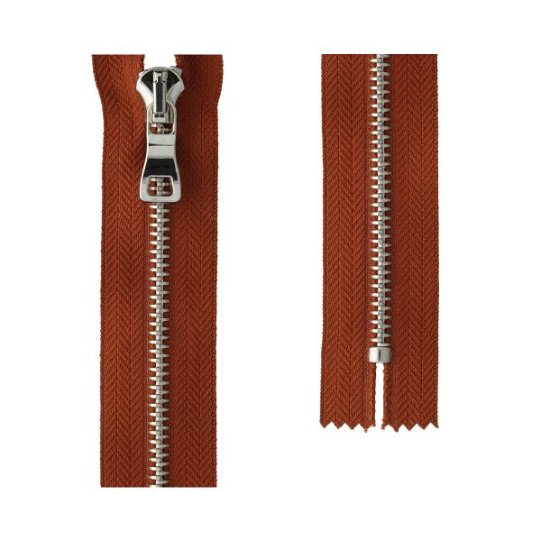 Молния металл Т5 (5 мм) 1 зам., н/раз., 18 см, декор, серебро, каштановый Premium, MLP-5 Gamma, 1 шт