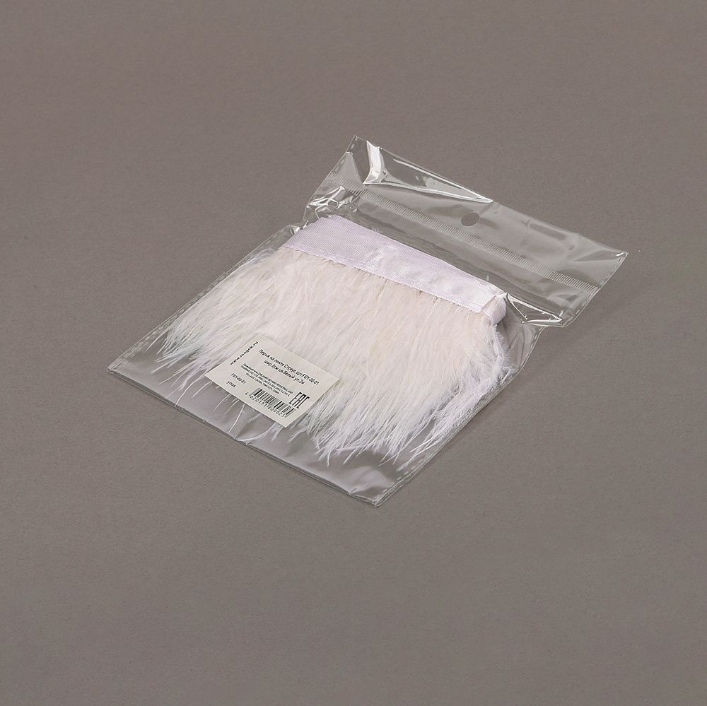 Перья на ленте Страус шир. 8 см, арт.FBY-08-01, цв.белый уп.2м