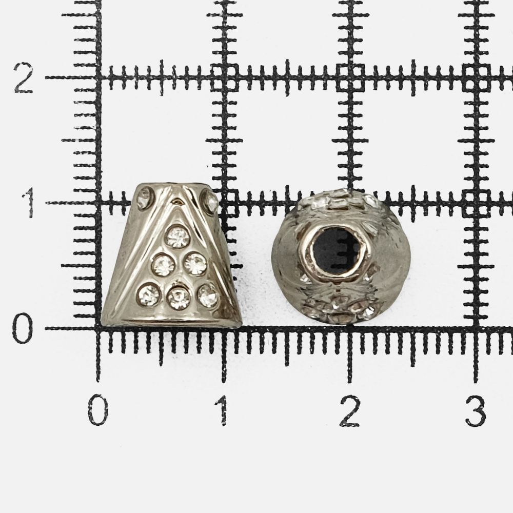 Наконечник для шнура металл колокол со стразами ⌀3,5/8 мм, 11х11 мм (никель), 20 шт