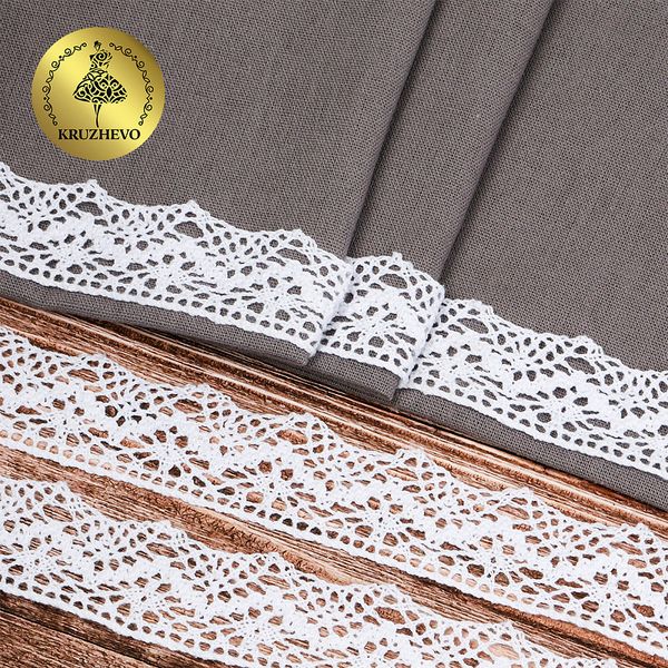 Кружево вязаное (тесьма) 32 мм, цв.02 белый, уп. 25 м, Kruzhevo