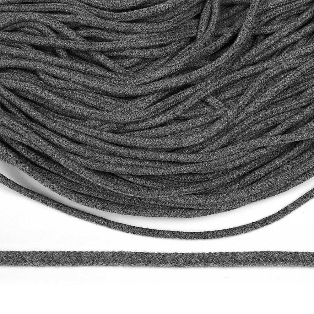 Шнур круглый х/б ⌀8.0 мм / 100 метров, с наполнителем, 030 т.серый