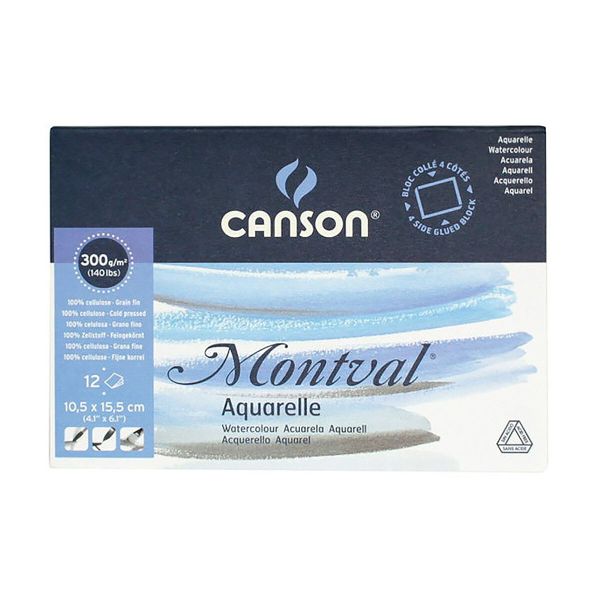 Альбом для акварели 300 г/м², 10.5х15.5 см, склейка с четырех сторон 12 л, мелкозернистая, Canson C200006532