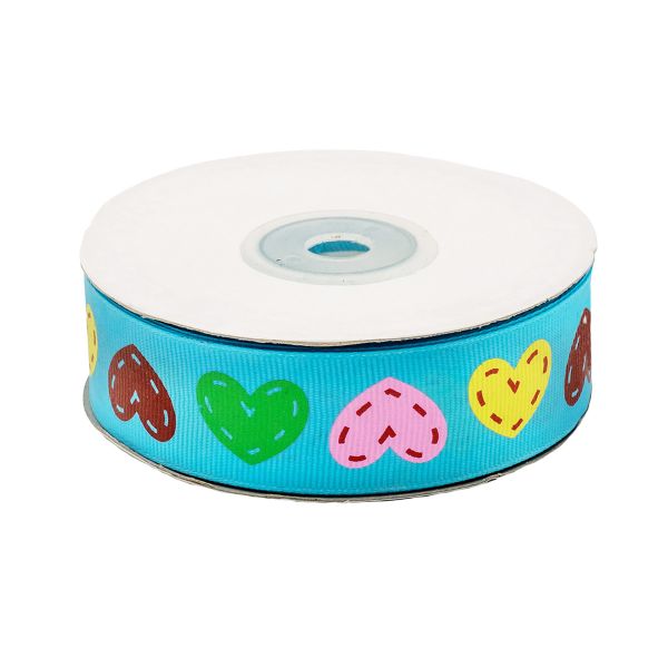 Лента репсовая (в рубчик) Сердечки 25.0 мм, 22.86 м 3-46 (голубой)