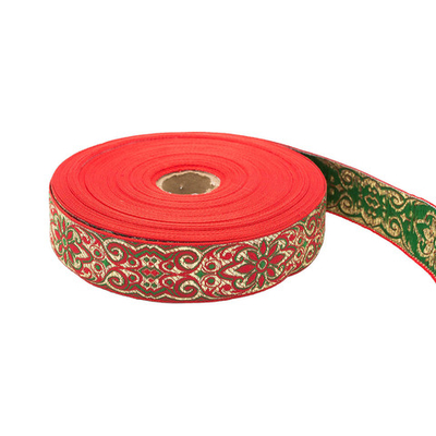 Лента (тесьма) жаккардовая 32.0 мм / 25±1 метров, с метанитом рис. 9171 (10 красный/зеленый/золото) С3104Г17