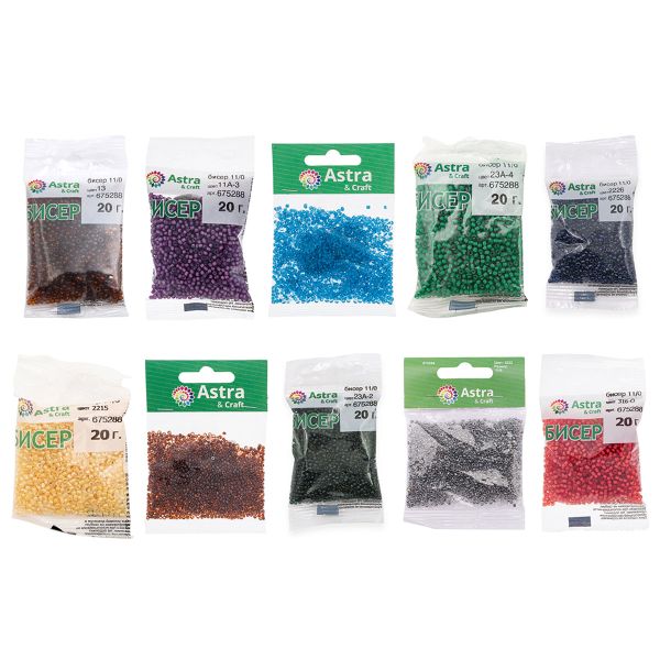 Набор бисера 11/0 ассорти №15 в тубе, 10 цветов, Astra&Craft