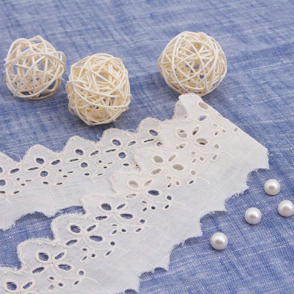 Кружево шитьё 73 мм / 13.72 м, 100% хлопок, неотбеленный