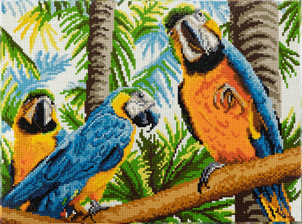 Алмазная (кристальная) мозаика Фрея, Яркие попугайчики, 40х30 см