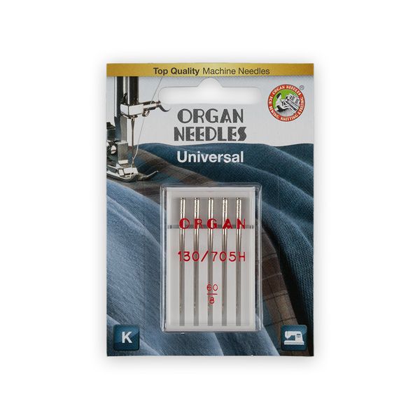 Иглы для швейных машин базовые универсальные 130/705 H, №60, 5 игл, 5105060BL 60, ORGAN