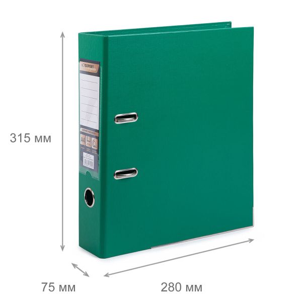 Регистратор PVC, 2-х стороннее покрытие, мет.уг. 75 мм, 50 шт, Premier A4 арочный механ. (разб.), зеленый ЕС100162003, Expert Complete
