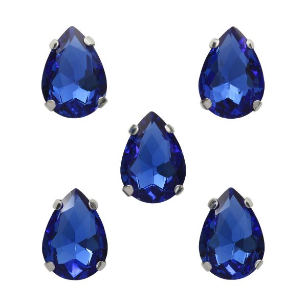 Хрустальные стразы в цапах формы капля, сапфир 10х14 мм, 5 шт., АЦ010НН1014