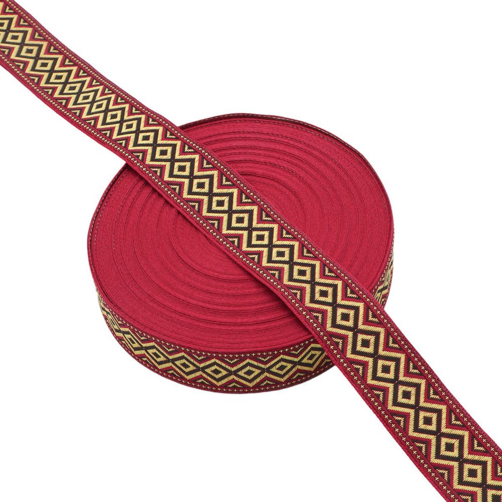 Лента (тесьма) жаккардовая 32.0 мм / 25±1 метров, рис. 9496, (2 красный/черный) С1853Г17