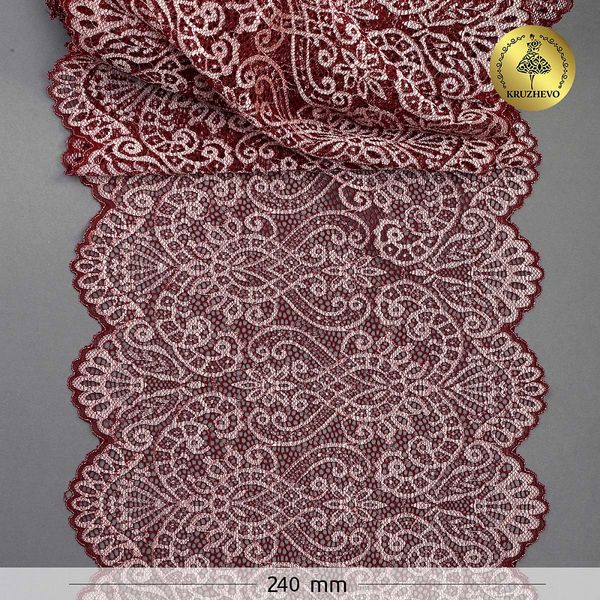 Кружево бельевое эластичное 225 мм / 25 м, 40992 цв.бордо+св.розовый, Kruzhevo