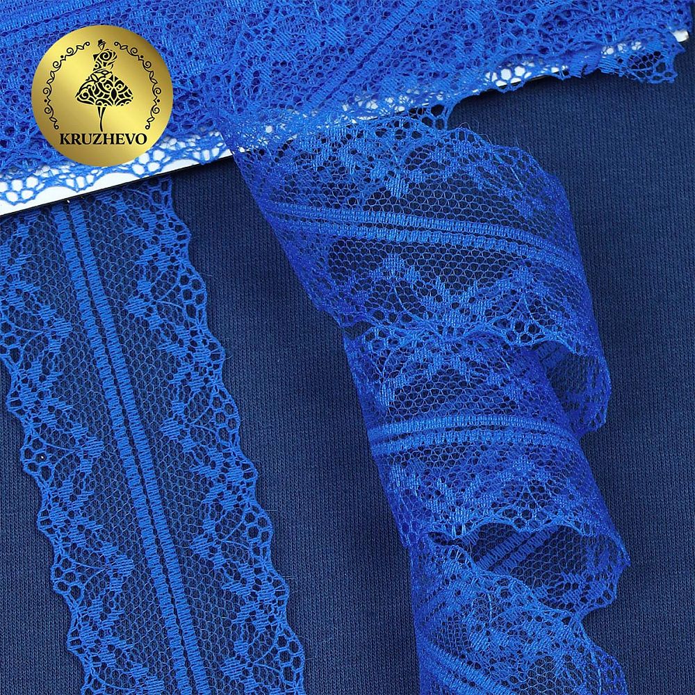 Кружево отделочное в стиле "трикотаж" 40 мм, 150-1, цв.16 синий, 9.14м