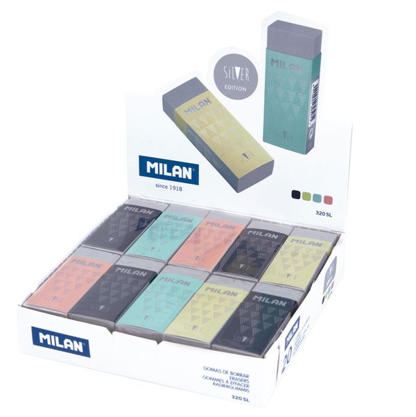 Ластик nata 320SL Silver с карт. держателем 6,1х2,3х1,2 см, 20 шт, CPM320SL ассорти, Milan