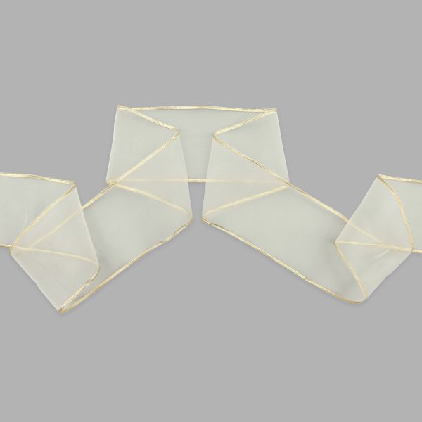 Лента для бантов (капрон) с мет. краем, 7 см, 25 м (белый) С3502