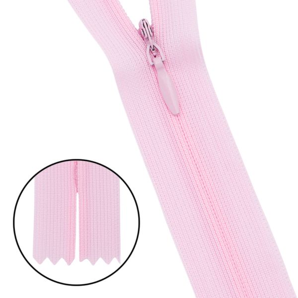Молния потайная (скрытая) Т3 (3 мм) 1 зам., н/раз., 50 см, нейлон, F133 розовый, 10 шт