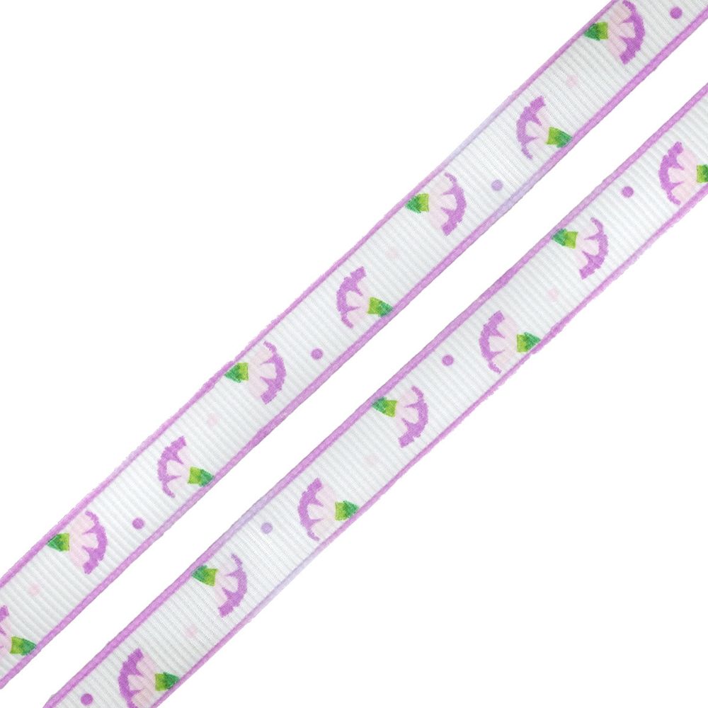 Лента репсовая (в рубчик) Гвоздики, 10 мм, 3м, фиолетовый